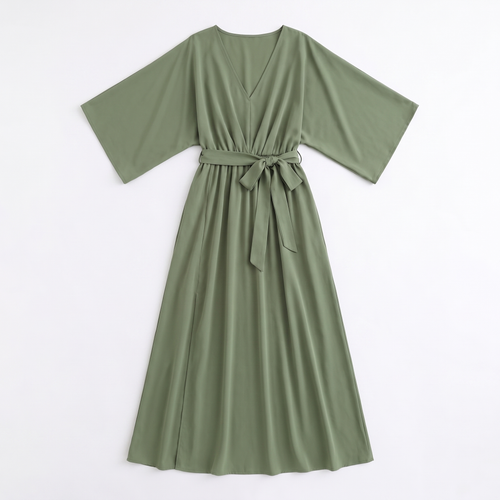 Women's Summer Dress - Casual Relaxed Fit V-Neckline Dress with Sash Closure