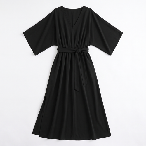 Women's Summer Dress - Casual Relaxed Fit V-Neckline Dress with Sash Closure