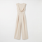 Women's Sleeveless Jumpsuit with Wide-Leg Silhouette - Draped Neckline Jumpsuit with Pleated Waist