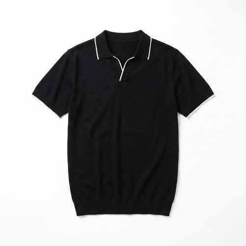 Men's Short-Sleeve Polo Shirt with Contrast Trim - Straight Fit Lightweight Knit Polo