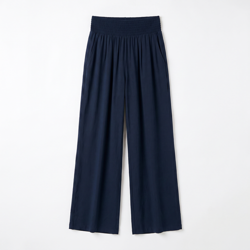 Women's High-Waist Wide-Leg Trousers - Relaxed Fit Trousers with Elastic Waistband