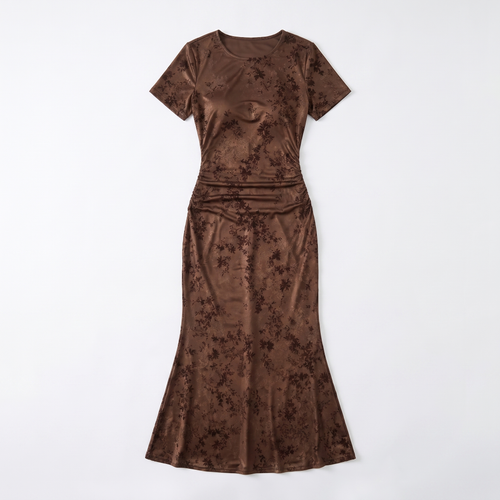Women's Floral Lace Midi Bodycon Dress - Fitted Stretch Silhouette Dress with Lace Overlay