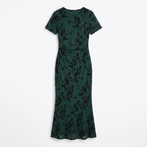 Women's Floral Lace Midi Bodycon Dress - Fitted Stretch Silhouette Dress with Lace Overlay