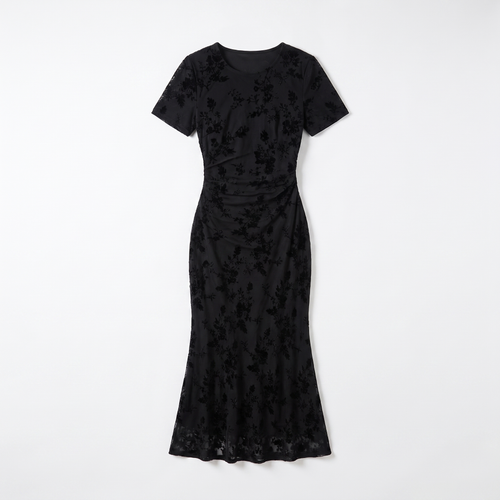 Women's Floral Lace Midi Bodycon Dress - Fitted Stretch Silhouette Dress with Lace Overlay