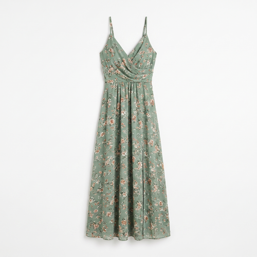 Women's Floral V-Neck Midi Dress - Lightweight Airy Fit Dress for Summer Wardrobe