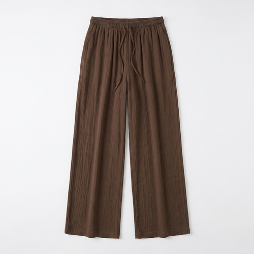 Women's Flowy Wide-Leg Pants with Elastic Drawstring Waist - Roomy Full-Length Pants