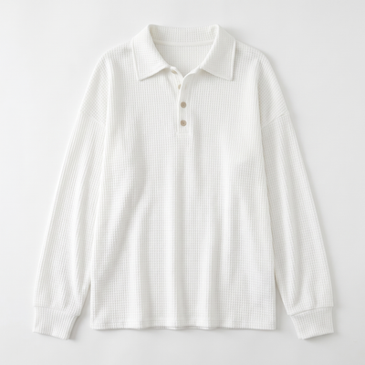 White waffle-knit sweater flat lay