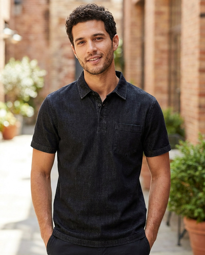 Men's Denim Polo Shirt - Black - lifestyle model shot 1