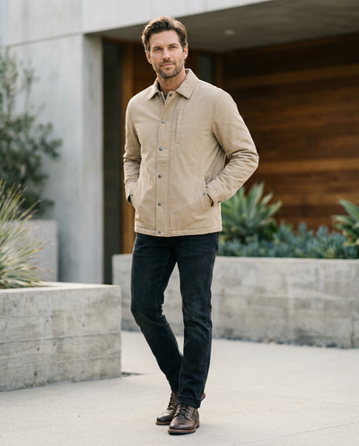 Men's Snap-Button Utility Jacket - Beige - lifestyle model shot 1