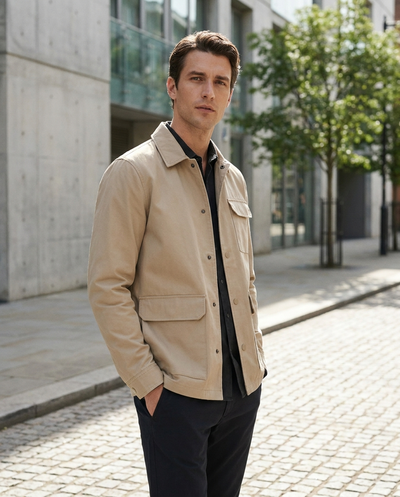 Men's Snap-Button Utility Jacket - Beige - lifestyle model shot 2