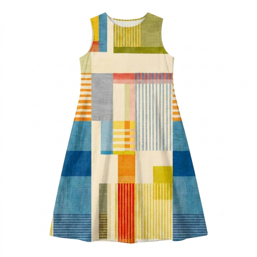 Cassia Geometric Patchwork Midi Dress